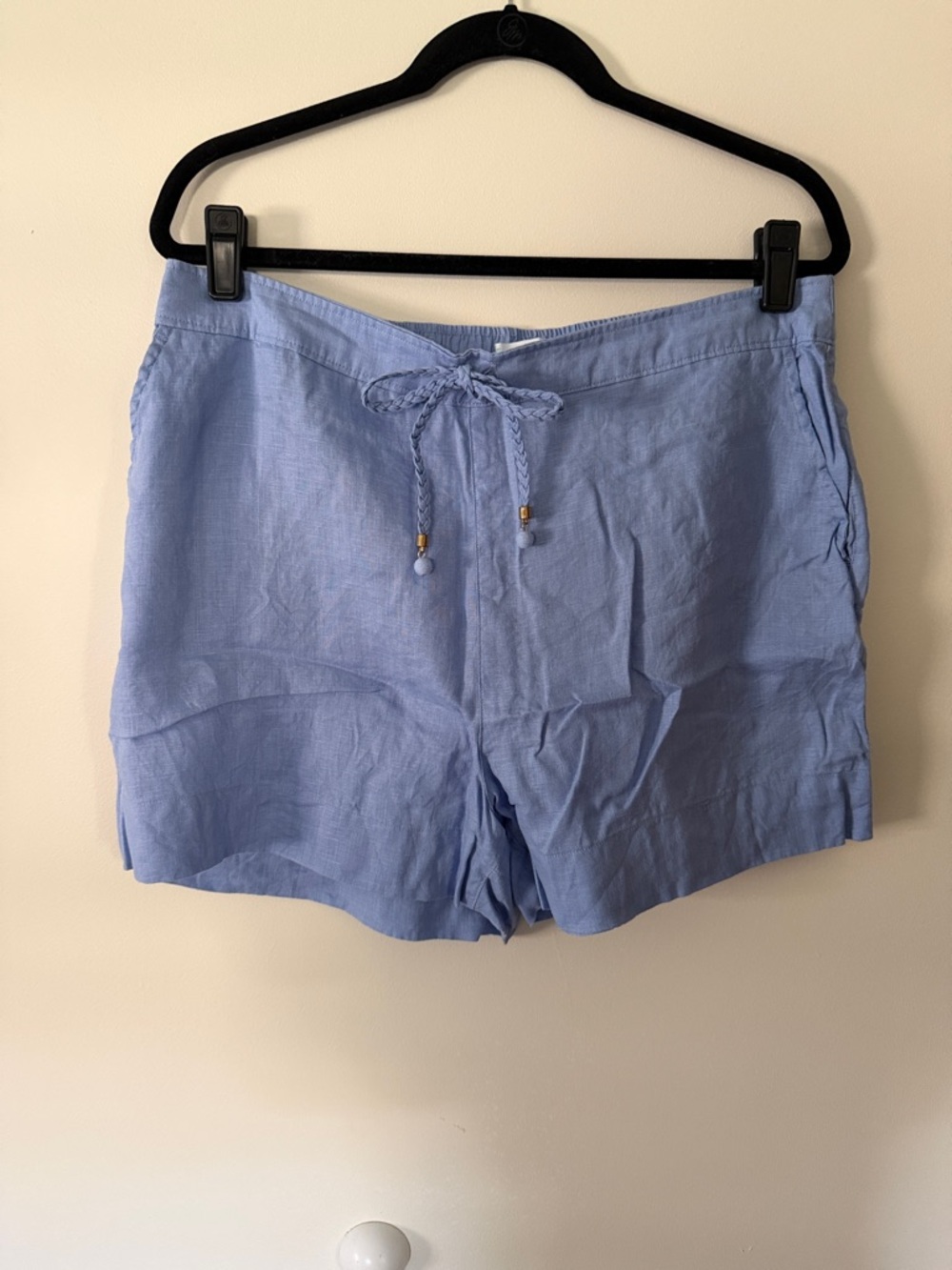 Cynthia Rowley Light Blue Drawstring Linen-Blend Shorts